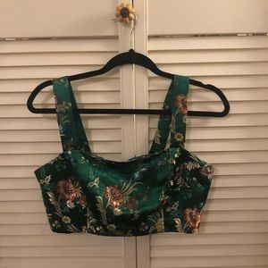 Green floral crop top
